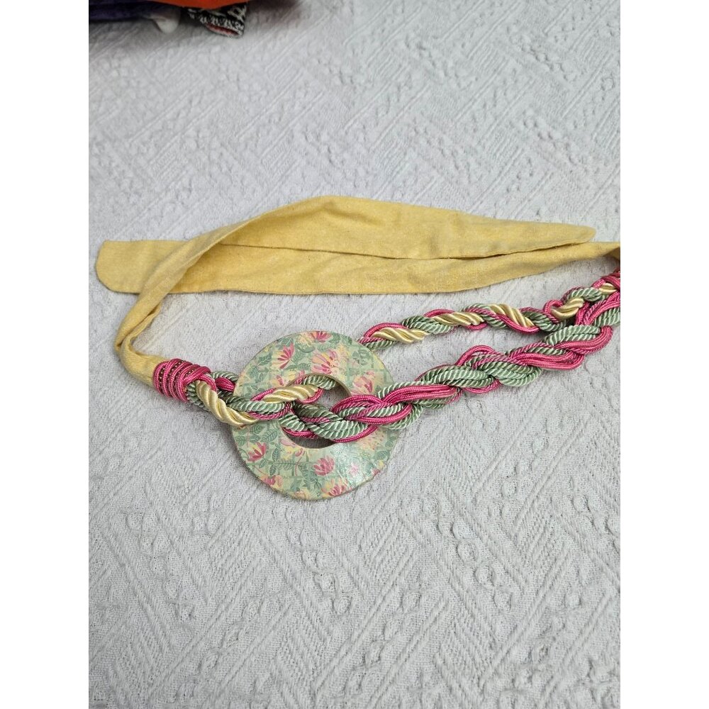Vintage Bevington Originals Fabric & Rope Belt Floral Design Woven Accent Pink &